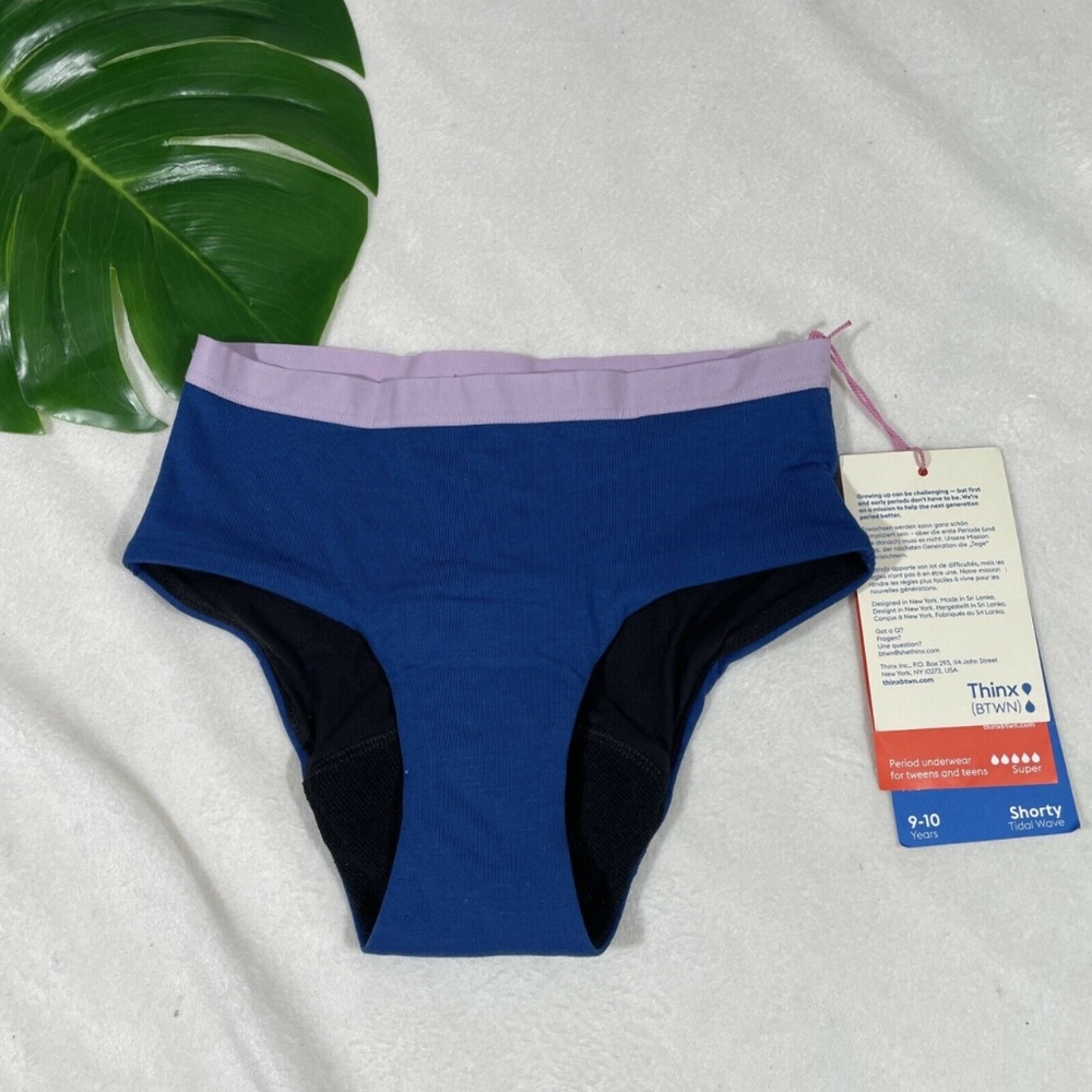 NWT‎ Thinx BTWN [ Teen 9-10 ] Shorty Period Underwear Tidal Wave Blue
